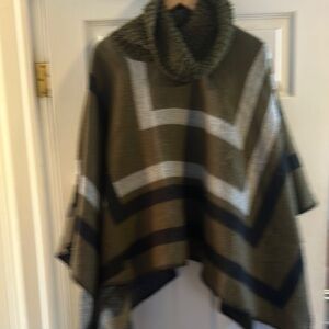 Striped Poncho with Cowl Neck
